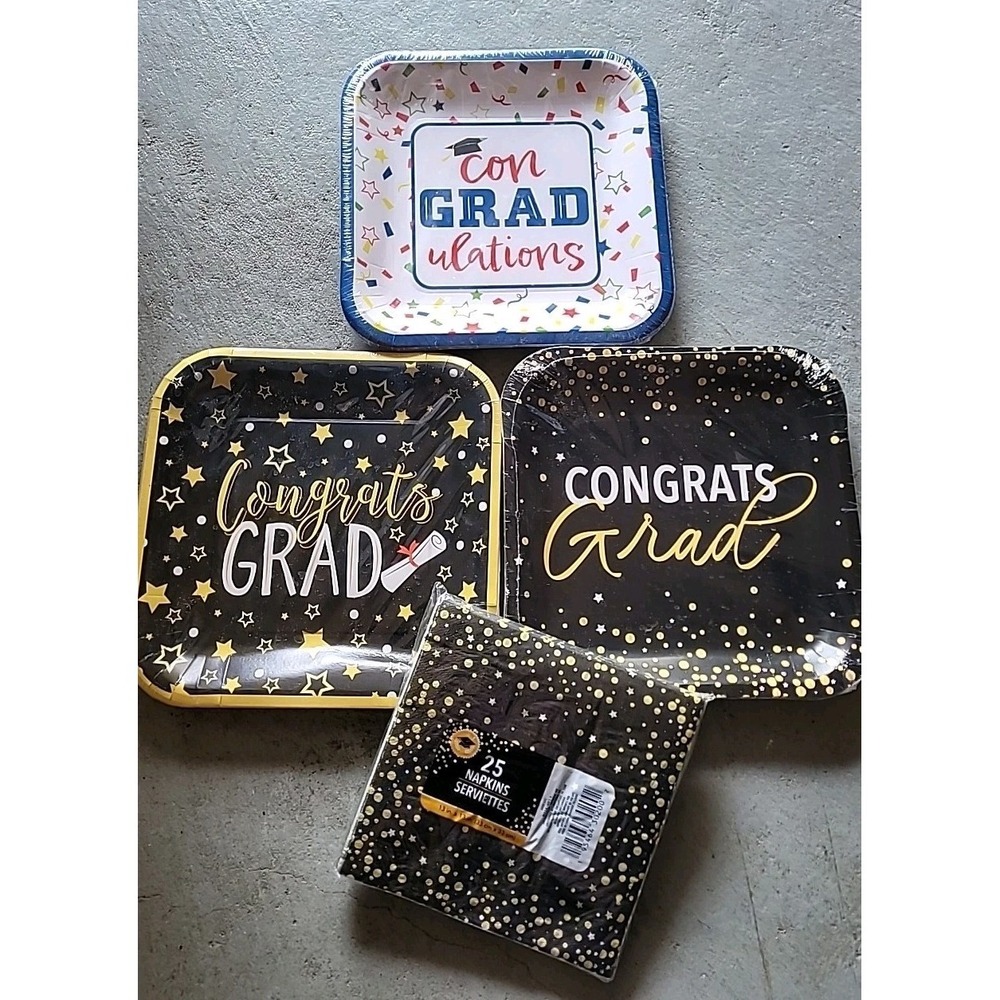 Graduation Party Supplies Set Congrats Grad 3 Paper Plates 1 Napkins New
